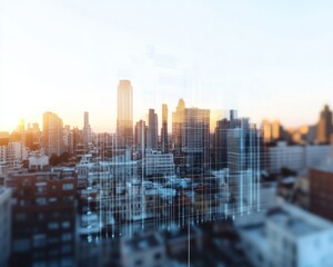 Financial Trends in Urban Development High-Definition Dynamic Graph Over Bustling Cityscape at Dusk