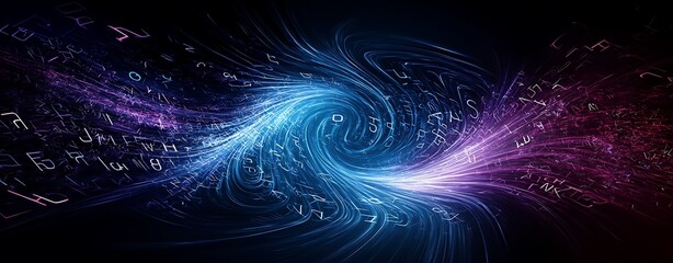 Canvas Print - Abstract letters swirling in a vortex, dynamic perspective, dark gradient background, more clarity with clear light and sharp focus, high detailed