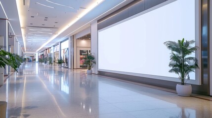 Wall Mural - Empty Advertising Board in Public Shopping Center for Business Promotion - White Mockup Signboard with Copy Space