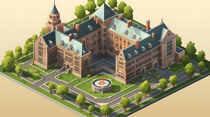 Wall Mural - An iconic isometric university building, instantly recognizable as the heart of campus.