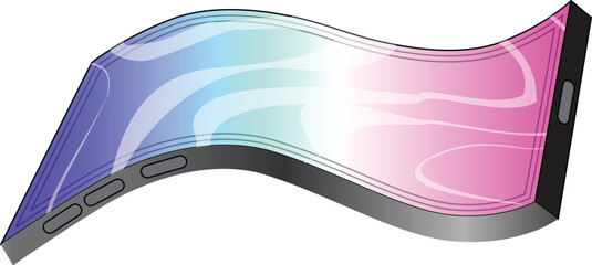 Sticker - Flexible smartphone is bending and showing a blank screen with a colorful background