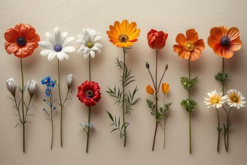 Wall Mural - Small Flower Vector Icons - Isolated Set on Simple Background