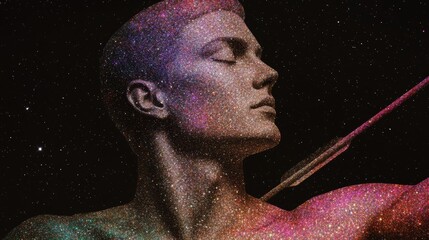 Wall Mural - A stylish and mystical tank top design featuring the Sagittarius zodiac archer with a cosmic background and vibrant colors ideal for those who are adventurous and freespirited