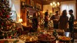 © spyrakot - Festive Christmas Party in Decorated Living Room with Guests, Christmas Tree, and Holiday Snacks