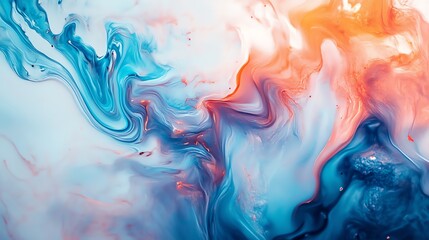 Wall Mural - Abstract Swirls of Blue, Orange, and White Paint