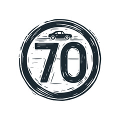 Sticker - The 70 Speed Limit sign. Black white vector illustration.
