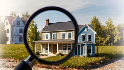 Wall Mural - a house under a magnifying glass. The concept of searching for housing and apartments. Ai Generated