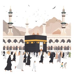 Wall Mural - A large crowd of people are gathered outside of the Al-Masjid al-Haram in Mecca