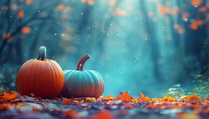 Sticker - colorful pumpkins lying on the ground 