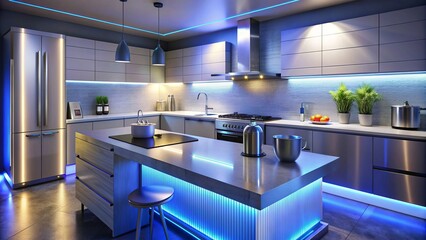 sleek futuristic kitchen setup google home device harmoniously integrated into modern countertop sta