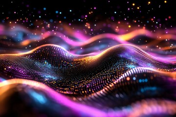 Wall Mural - vibrant abstract waves with colorful light reflections create a mesmerizing digital landscape, perfe