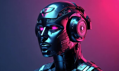 Futuristic Cyborg Portrait with Neon Lighting