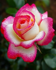 Wall Mural - A pink and white rose with water droplets on it