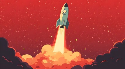 Wall Mural - Rocket Launch into the Red Sky.