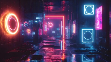 Wall Mural - Neon Lights in a Cyberpunk City.