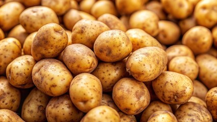 Close up of a heap of raw potatoes , vegetables, pile, fresh, organic, harvest, agriculture, farm, roots, starchy, tubers