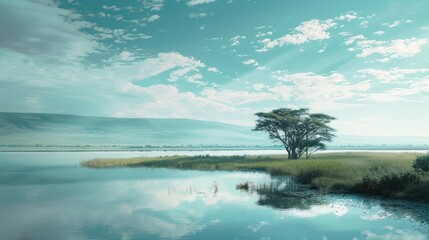 Serene Landscape with a Single Tree