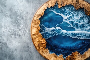 Canvas Print - Wooden Plate with Blue Ocean