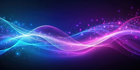 Abstract graphic background with modern purple and blue gradient flowing wave lines and glowing particles, blue, abstract