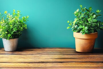 Green Serenity: Tranquil Greenery on a Rustic Wooden Table