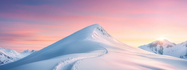 Wall Mural -  A mountain capped in snow under a radiant sun high in the mid-sky above