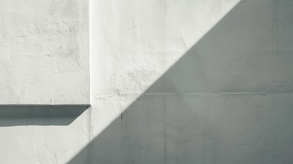 Leinwandbilder - A close-up view of a white wall with a diagonal shadow cast on it from the sun. The wall is textured, with small, uneven bumps. The shadow is sharp and well-defined.