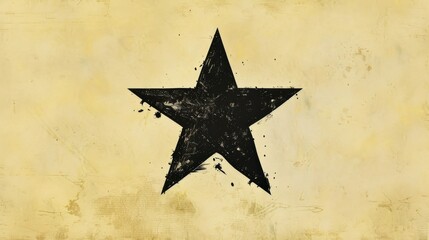 Leinwandbilder - A large, black, five-pointed star is centered on a textured, light yellow, grunge background. The star appears worn and faded, adding to the rustic feel of the image.