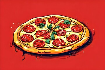 pizza on red background