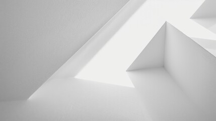 Leinwandbilder - A view from inside a white room with a window in the corner. Bright light is shining through the window, creating a geometric pattern on the wall. The light is soft and diffused, creating a sense of t