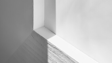 Poster - A concrete wall with a rough texture is illuminated by sunlight coming from a window, creating a sharp shadow on the surface.