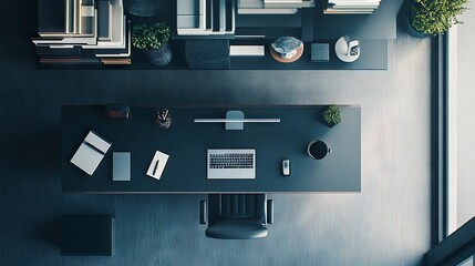 Poster - A desk with a laptop computer sitting on top of it