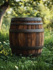 Canvas Print - Wooden barrel on green field