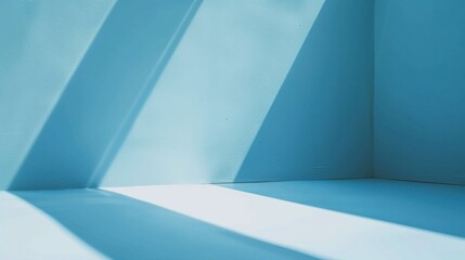Aufkleber - The image shows an interior room corner, with a blue wall and floor. The sun shines through a window, creating long, thin light streaks across the wall and floor.