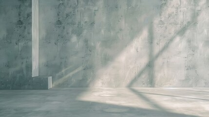 Aufkleber - A concrete wall with a rough texture and subtle variations in color is illuminated by sunlight streaming in from a window. The light casts long shadows across the wall and the floor, creating a dynami