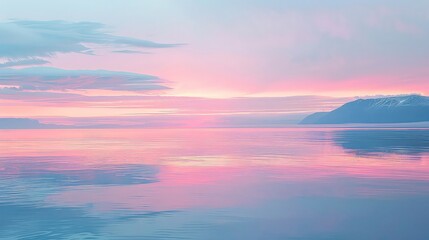 Wall Mural - a serene landscape with a mountain range silhouetted against a sky with soft, pink and purple clouds