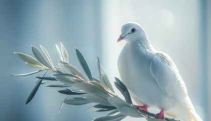 Dove with olive branch christianity concept 