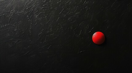 Poster - A single red sphere sits on a black textured surface, the red color contrasting sharply with the black background. The sphere appears smooth and glossy, while the surface beneath it has a subtle, irre