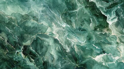 Wall Mural - A close-up image of a green and white abstract watercolor painting, resembling marble with swirls and streaks.