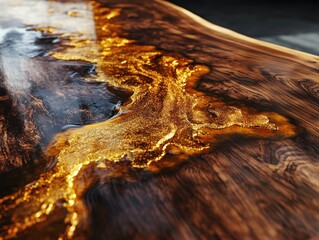 Poster - Wooden Table Liquid Close-Up