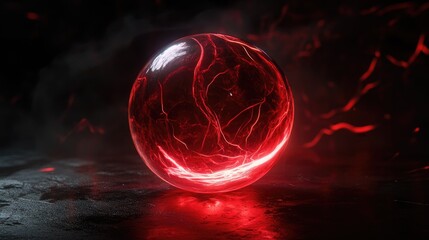 Wall Mural - glowing red ball on black surface