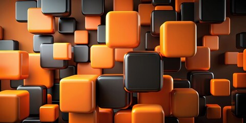 Wall Mural - Abstract render of orange and black rounded boxes floating on a background, abstract, background, orange, black, rounded, boxes