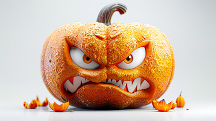 Wall Mural - A smile in the form of a gloomy pumpkin. A terribly evil orange pumpkin with a frowning face and sharp teeth. A traditional Halloween symbol