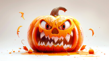 Wall Mural - Pumpkin angry smiley face. A toothy pumpkin with a wild look and a scary face. Happy Halloween. Trick or Treat