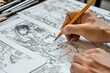 © vitanovski - Artist drawing storyboard for an animation project with pencil sketches