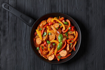 Wall Mural - zesty italian sausage peppers and onions, top view