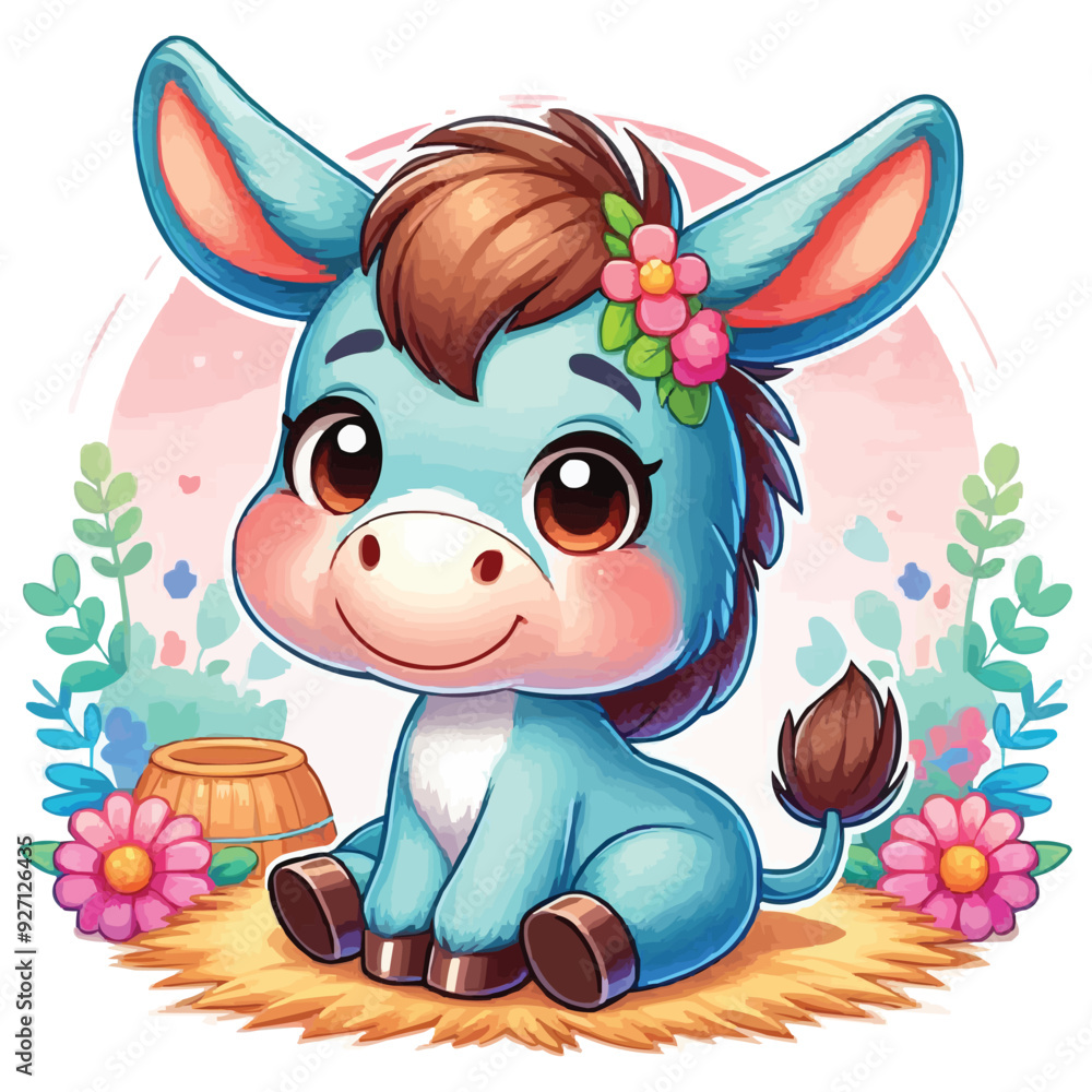 Cute baby donkey cartoon sitting vector Stock Vector | Adobe Stock
