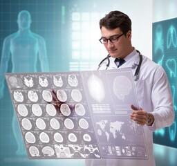 Wall Mural - Doctor in telemedicine concept looking at x-ray image