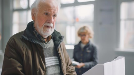 Wall Mural - Senior US citizen at voting booth at polling station. 