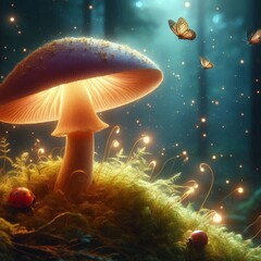 Wall Mural - Luminous Mushroom with a Soft Glow Shining from Within
