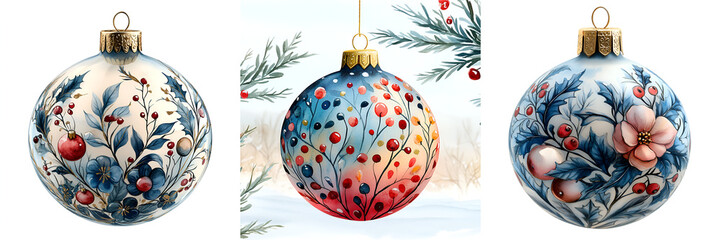 Wall Mural - Hand-painted Christmas Ornaments, Perfect for Holiday Decor